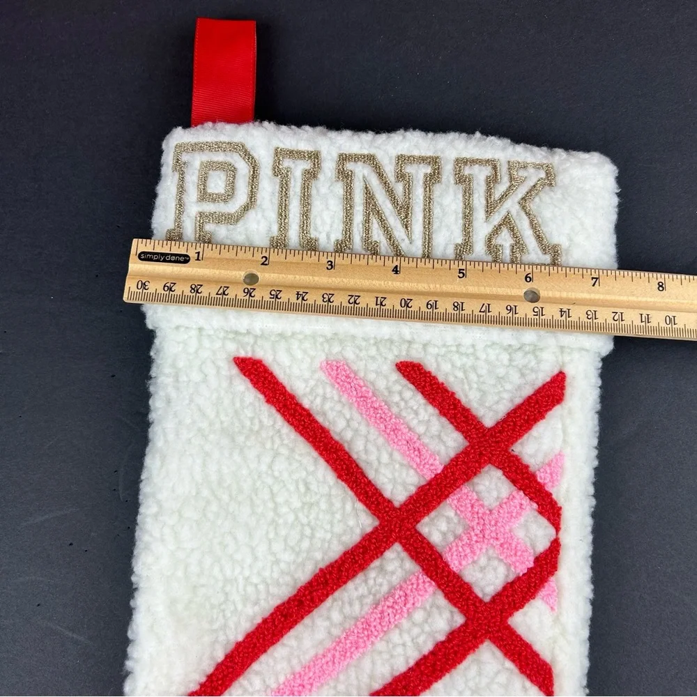 NEW - PINK By Victoria’s Secret Sherpa White Candy Cane Christmas Stocking Fairy